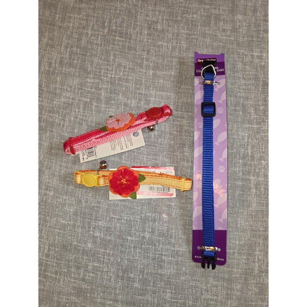 Martha Stewart Pets & Greenbrier Cat Collars Lot of 3 Floral Breakaway Blue New